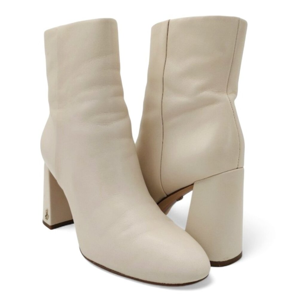 Sam Edelman Daria Size 7.5 M Modern Ivory Leather Block Heel Dress Ankle Bootie
